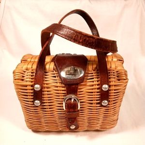 Vintage 1950's-60's Mr. Jonas Mini Wicker and Leather Handbag